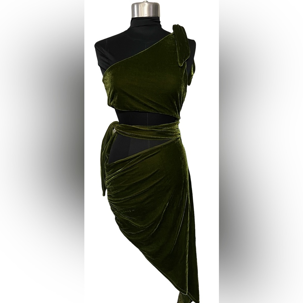 Green Velvet Cut Out Dress